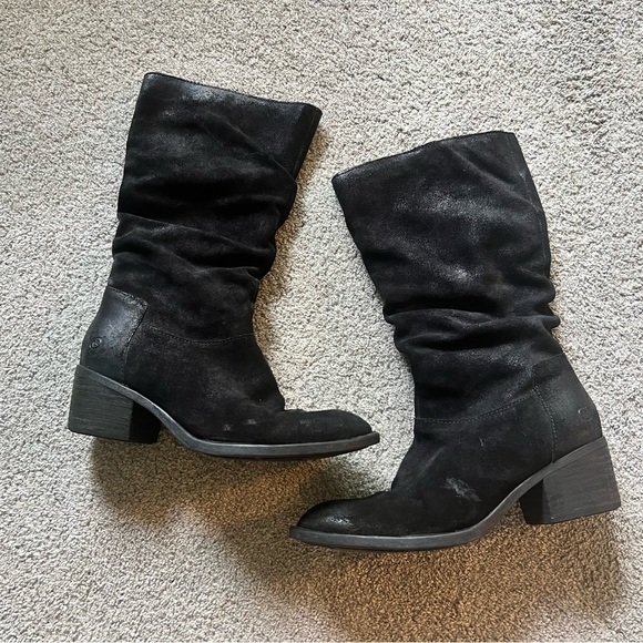 Born Currie Size 8 Distressed Suede Riding Knee High slouch  Boots Side Zip Heel - Picture 1 of 5